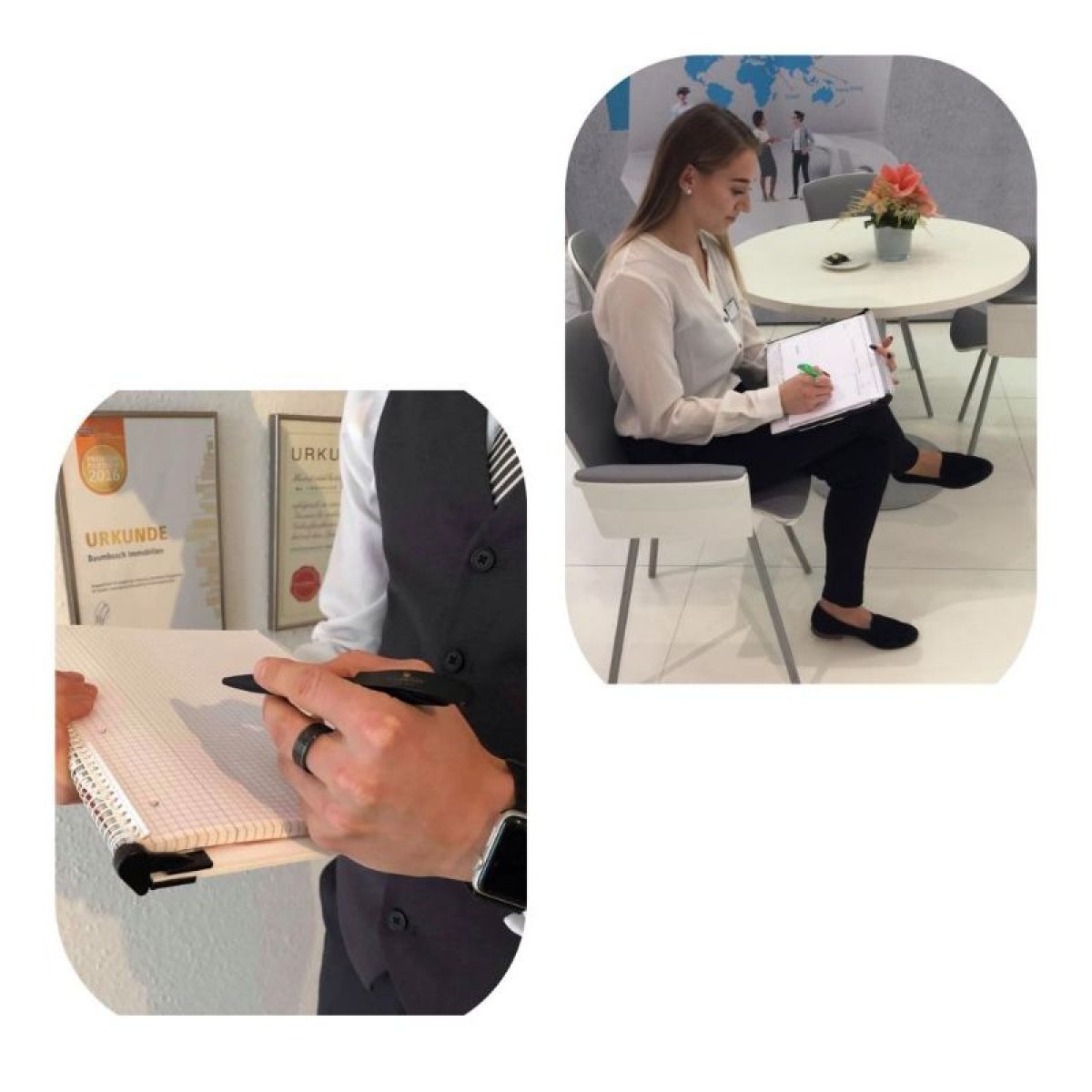 IKE-O-Pad® aufgeschlagen und in der Hand im mobilen Arbeitseinsatz